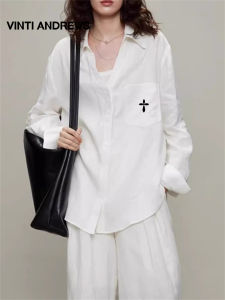 White V-Neck Linen Loose Summer Shirt