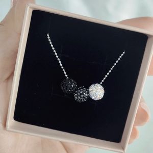 SO SEOUL Arwen Blackberry Triple Lollipop Jet Black Austrian Crystal with Fixed Ball Chain Necklace