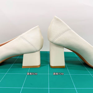 Spring 2026 White High Heels Womens Chunky Work Shoes Bridemaid Shoes Comfortable Slip-On Fashionable Leather Footwear
