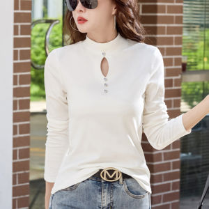 HUAXUNRAN | Standing Collar Warm Long Sleeve Half-High Neck Fleece Thick Womens Autumn Winter Innerwear Outerwear Top