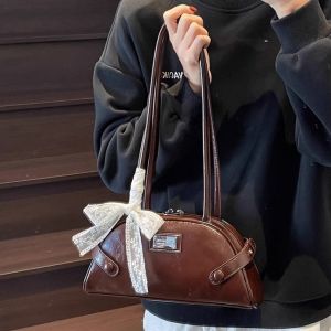 Retro Commuter Underarm Bag Coffee Color Single Shoulder Womens Bag Fashionable Trendy Handbag Polyester Lining Zipper Closure