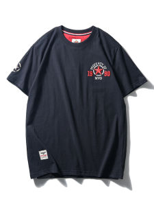 Retro American Cotton Embroidered T-Shirt Mens Short Sleeve New Style Trendy Full Cotton Body Shirt Breathable Comfortable Fit