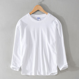Áo Thun Nam Cổ Tròn Dài Tay Cotton Nguyên Chất Màu Trắng Thấm Hút Mồ Hôi Mềm Mại Thoải Mái Mặc Được Mọi Mùa Dáng Rộng Không Có Thương Hiệu