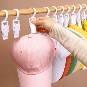 Houseeker 4Pcs Rotating Plastic Clothes Hat Clips Wardrobe Organizer Ring Curtain Holder Shop Store Display Hook Laundry Windproof Clips