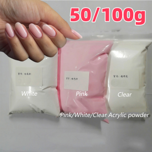 50/100g Nail Acrylic Powder Pink/Clear/White Nail Pigment Polymer Crystal Dust 3IN1 for Carving/Extension Manicure Dipping Powde