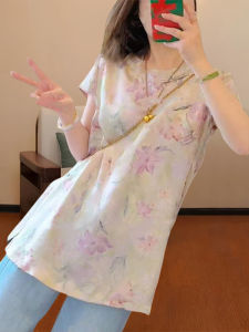 Shalldoer | Elegant Floral Print Sun Protection Shirt Womens Short Sleeve Casual Loose Fit Summer New Style National Trend Design Top