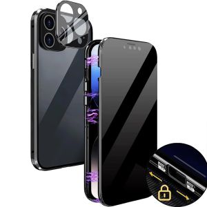 Privacy Magnetic Double Sided Glass Case For iPhone 17 16 15 14 13 12 Pro Max Mini Plus Anti Peeping Case With Camera Protector