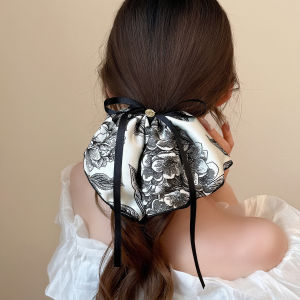 New 2025 Chinese Style Floral Print Hair Ties for Women Elegant Water-Media Hair Bands for Bun Stying Fresh out Fashion Accessory