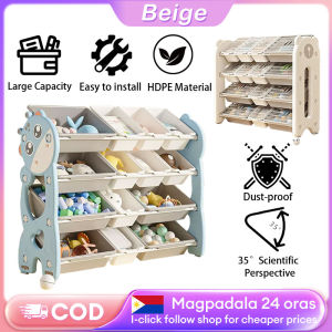 Kids Playroom Toy Storage Organizer with Dustproof Cover Space-Saving Multi-Tier Shelving Unit