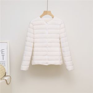 Lightweight round Neck down Jacket Womens Warm Inner Short Style Autumn Winter No Collar Base Layer Lightweight plus Size Coat