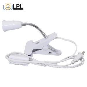 Flexible Aluminum Neck Clip Lamp Holder E26/E27 Clamp Light Fixture with ON/OFF Plug in Cord Desk Lamp Holder for Study Work