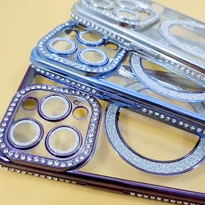 เคสขอบสีหลังใสกันเลนส์กล้องเงาหรูหรา IP 17 17Air 17Pro 17ProMax ประกายเพชร มีวงแหวนแม่เหล็กสำหรับยึดที่ชาร์จแบบไร้สาย