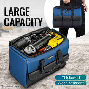 Heavy Duty Wide Mouth Tool Bag with Pockets Organizer for Mens Tool Storage and Transport