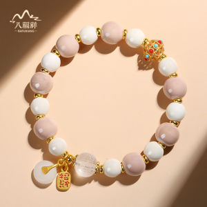 White Crystal Pendant Ceramic Bracelet for Women Single Bead Safe Lock Lobster Clasp Bracelet Practical Gift High End Feeling