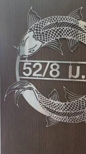 ป้ายบ้านเลขที่ งานสแตนเลส HL 304 แท้ ปลาคราฟ ป้ายมงคล ขนาด 39x42 cm แจ้งเลขที่บ้านทางช่องแชทได้เลยค่ะ