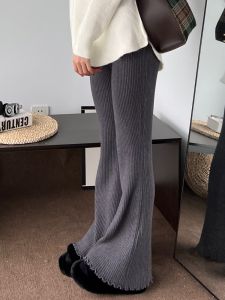 JZZDEMM High Waist Draped Casual Pants Womens Slim Fit Stripe Belted Autumn Winter New Style Korean Version Long Straight Leg