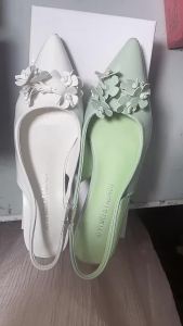 Pointed Toe Stiletto Heel Green Flower Closed Toe Sandals for Women Summer 2024