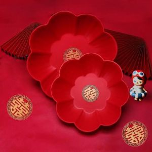 Bát Đựng Trái Cây Nhựa Đỏ Cho Đám Cưới Bát Đựng Trái Cây Kiểu Trung Quốc Đựng Hạt Dẻ Và Đồ Ăn Nhẹ Phụ Kiện Tiệc Cưới