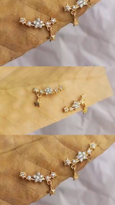 Khuyên tai cành ngôi sao đính đá sáng lấp lánh dễ thương style hàn quốc