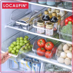 Locaupin Refrigerator Organizer Bins-Stackable Fridge Organizers with Handles Countertops Cabinets Food Storage Rack