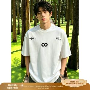 OUMULONG | Letter Embroidery Regular Shoulder Narrow Collar Cleanfit Short Sleeve T-shirt