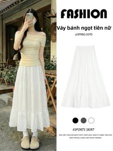 YAYANGREN | Đầm Hè Dáng A Chất Voan Mỏng Thêu Hoa Kiểu Bánh Ngọt Cao Waist