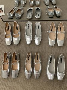 Silver Ballet Flat Shoes Womens New Style 2025 Trendy Slip-On Mary Jane Half Slip Sandals Korean Version Low Heel Rubber Outsole