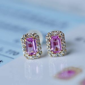 Montagne Jewelry 18k Pure Gold Earrings Diamond Inset Fine Jewellery Natural 0.6 Carat Pink Sapphire Earrings Gem Stud Earring