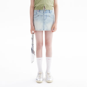 SASAKIDS Retro Washed Color Denim Mini Skirt A-Line Summer Skirt Ice Mud Fabric Cooler A-Line Childrens Jeans Skirt