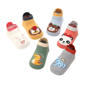 6 Pairs Cute Cartoon Animal Baby Slipper Socks Boys and Girls Floor Socks Trampoline Socks Baby Walking Socks