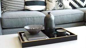 Black and Gold Decorative Serving Drinks and Food Tea Coffee Table Tray Decor with Handles for Ottoman Bar Home