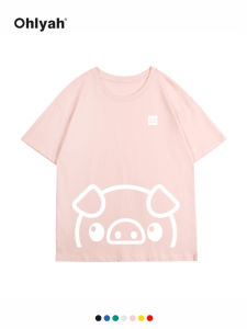 Ohlyah Brand Little Pig Miro Cotton Short Sleeve T-Shirt Womens Loose Cartoon Class Uniform Korean Style round Neck Print