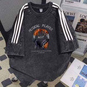 Heavyweight Washed Pure Cotton Short Sleeve T-Shirt Mens Summer New American Retro INS Trendy Loose Five-Arm Upper Apparel