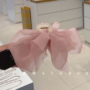 Korean Style Transparent Hair Accessories Black Milk Coffee Color Mesh Euroge Butterfly Knot Hair Claw Headwear Fashionable Hairpin