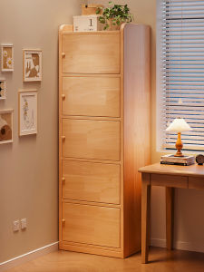 ตู้หนังสือทรงเรขาคณิตแบบไม้แท้ กันฝุ่น ติดผนัง ตู้หนังสือเด็กรอบมุม ประตูไม้ สไตล์ลำลอง ตู้หนังสือขนาดเล็ก