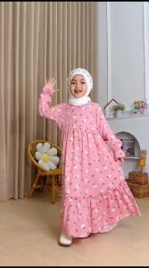 CHIEKY - Gamis Anak Issabella Terbaru - Usia 1-10 Tahun - Bahan Rayon Premium - Motif Kekinian - Nyaman dan Flowy