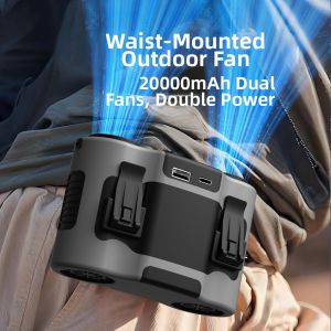 Neck Wear Waist Hang Strong Light Portable Fan Power Bank