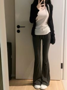 plus Size Casual Style Long Sleeve Open Cardigan Top And Micro Flared Casual Pants Set for Women High Waist Commute Wear