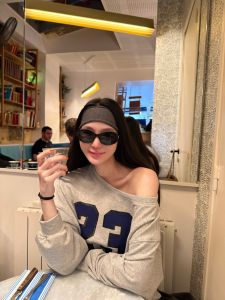 Retro Colorblock Letter Print Warm Asymmetric Shoulder Sweater