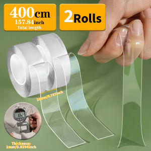 2Rolls Transparent Nano Double-Sided Tape Adhesion Temperature Resistant Fixing Non Marking Wall Fixing Bathroom Home Decoration