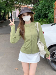 Slim Fit UV Protection Ice Silk Short Jacket Womens Summer New Style Stand Collar Waist Cinching Outerwear Commute Style