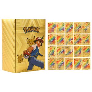 55Pcs/Set Metal Gold Black Silver Pokemon Cards TCG Sealed Booster Pack Gold Foil Cards English Version Pokemon Game Cards