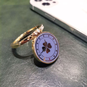 Ultra-Thin Metal Phone Ring Holder Stand Female Style Four-leaf Clover Embedded Diamond Clip-On Shell Universal Lazy Portable Desktop Support Multi-Function Rotation Folding Photography New Year Model