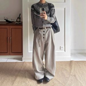 Quần Âu Nam Ống Rộng Kẻ Caro Thường Ngày Có Nút Cài Quần Âu Nam Mùa Hè 2025 Quần Âu Nam Ống Rộng Thoải Mái