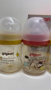 Pigeon ขวดนมคอกว้างสีชา PPSU คอกว้าง ลาย ANIMAL 5ออนซ์ (แพค 3 ขวด) จุก SS