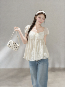 YIKEXIAOYEMEI | Áo Blouse Tay Ngắn Elegante Pháp