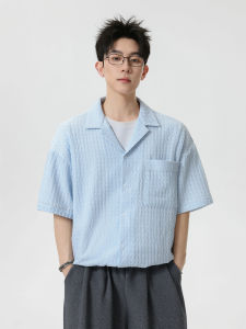 WUKONGYOUHUO | Summer Texture Pure Color Cuban Collar Short Sleeve Shirt