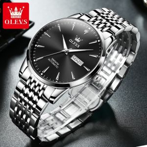 Fashionable Mens Automatic Mechanical Watch Waterproof Steel Band Simple Design Swiss Brand Olevs 6635 with Calendar And Night Light