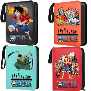 Bandai | 400pcs Large Capacity PU Zipper Card Album One Piece Luffy Zoro Nami 4-grid Loose-leaf Card Binder Anime Collectors Kids Gift