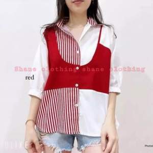 SHANE CLOTHING GEMMA BLOUSE / ATASAN KEMEJA KOMBINASI STRIPE FASHION